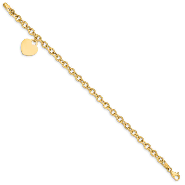 14K Solid Yellow Gold Heart Charm Bracelet