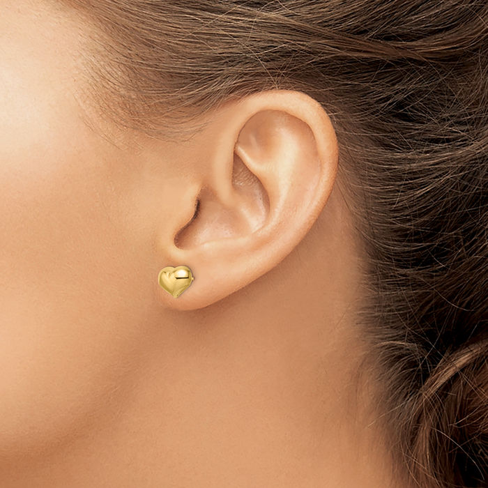 14K Solid Yellow Gold Heart Stud Earrings