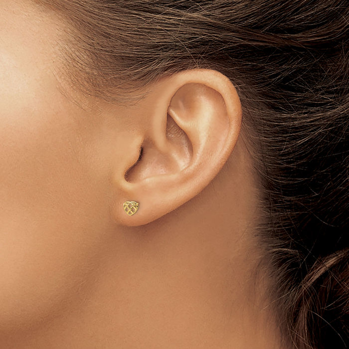 14K Solid Yellow Gold Heart Stud Earrings