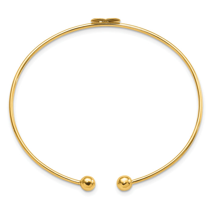 14K Solid Yellow Gold Heart Flexible Bangle Bracelet