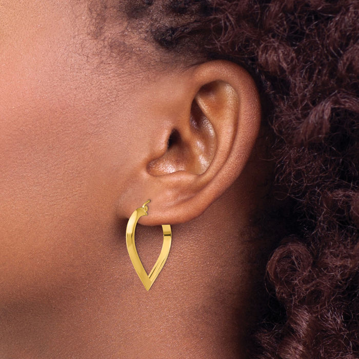 14K Solid Yellow Gold Heart Friendship Medium Hoop Earrings