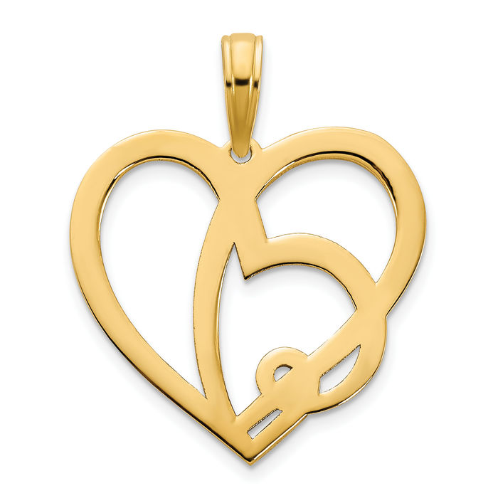 14K Solid Yellow Gold Heart Necklace Love Pendant Charm