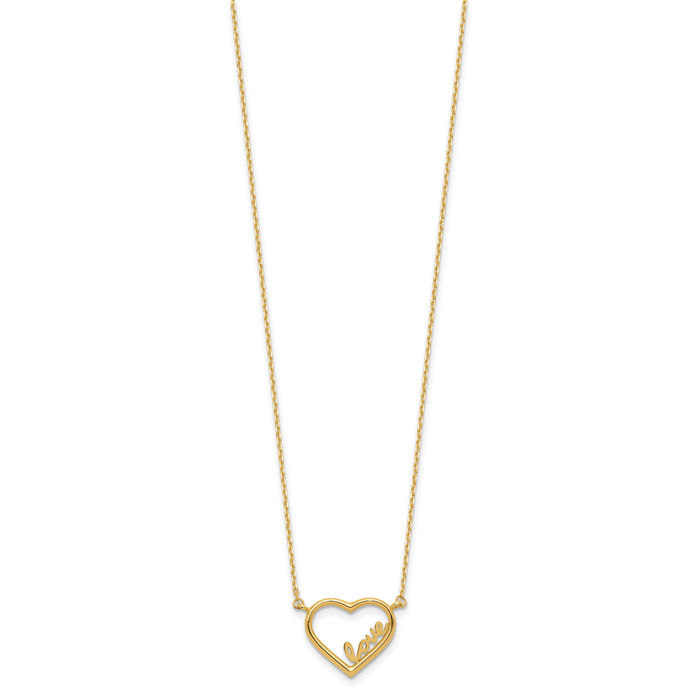 14K Solid Yellow Gold Heart Chain Necklace