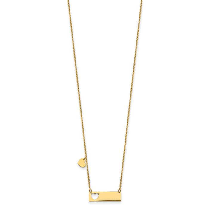 14K Solid Yellow Gold Heart Bar Necklace Chain