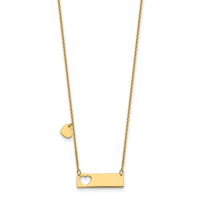 14K Solid Yellow Gold Heart Bar Necklace Chain