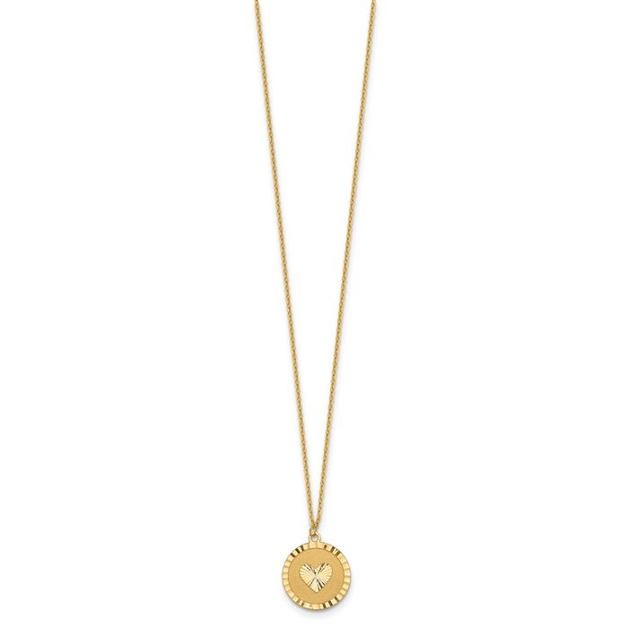 14K Solid Yellow Gold Heart Necklace Love Pendant Friendship Charm Chain