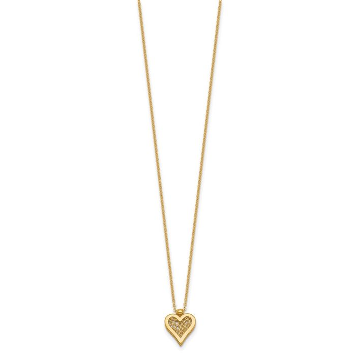 14K Solid Yellow Gold Heart Necklace Love Pendant Friendship Charm Chain