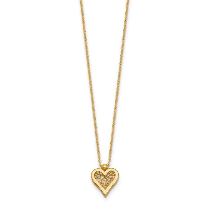 14K Solid Yellow Gold Heart Necklace Love Pendant Friendship Charm Chain