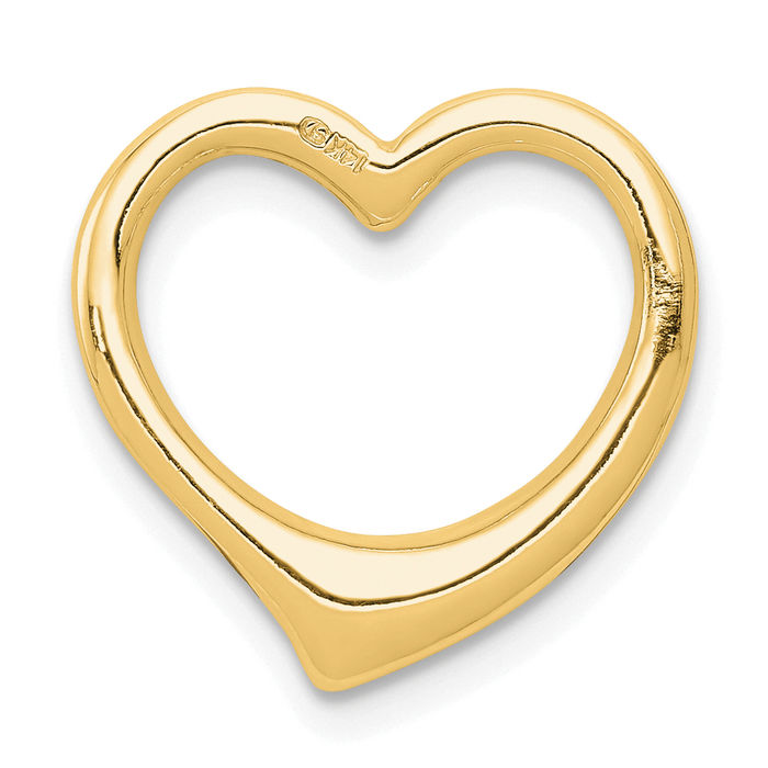 14K Solid Yellow Gold Heart Floating Chain Slide Pendant Necklace Charm