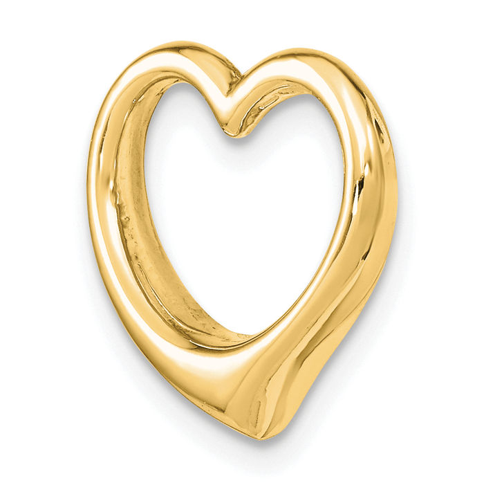 14K Solid Yellow Gold Heart Floating Chain Slide Pendant Necklace Charm