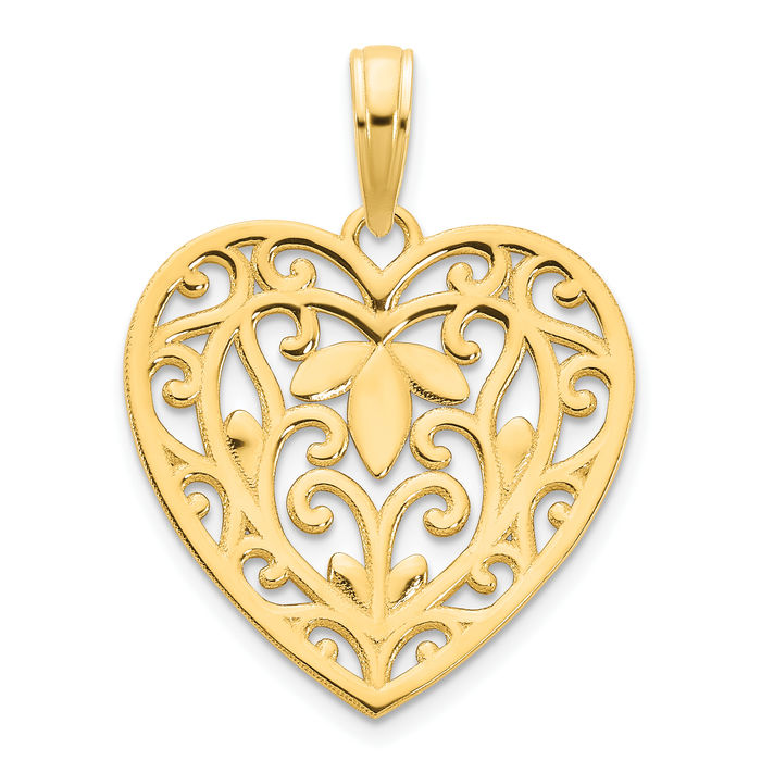 14K Solid Yellow Gold Heart Necklace Love Pendant Charm