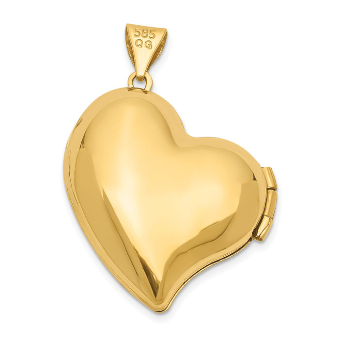 14K Solid Yellow Gold Heart Personalized Photo Locket Necklace Picture Pendant Charm