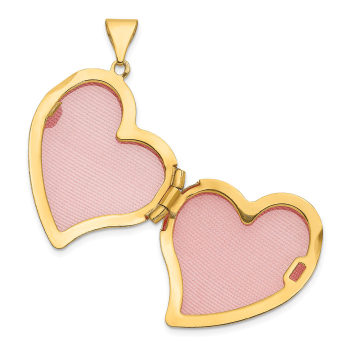 14K Solid Yellow Gold Heart Personalized Photo Locket Necklace Picture Pendant Charm