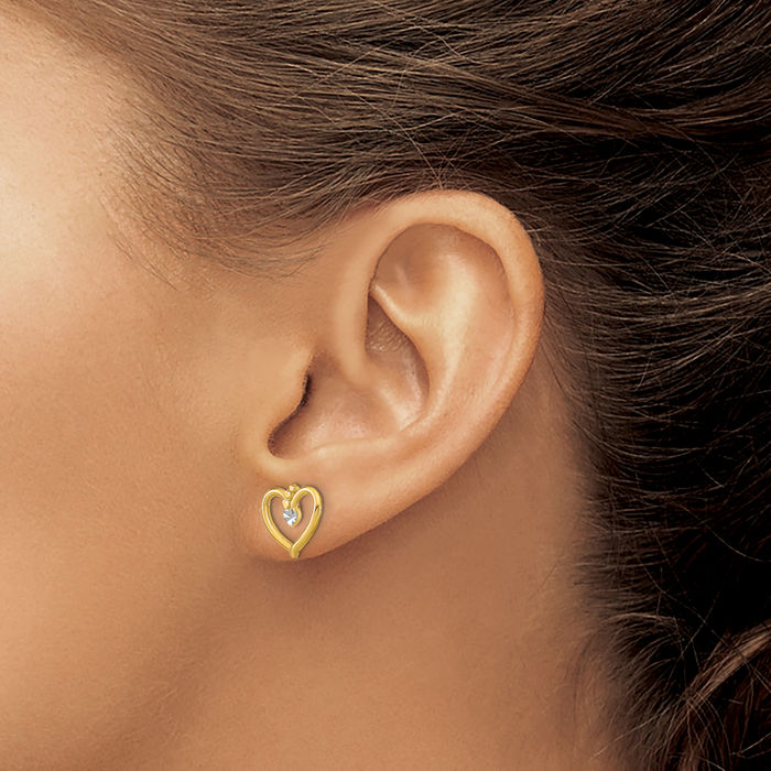 14K Solid Yellow Gold Heart Stud Earrings