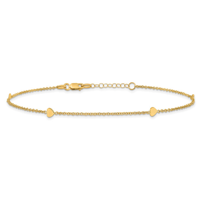 14K Solid Yellow Gold Heart Anklet Summer Beach Foot Ankle Bracelet