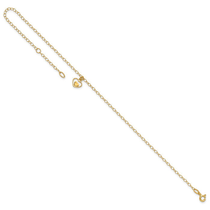 14K Solid Yellow Gold Heart Anklet Summer Beach Foot Ankle Bracelet