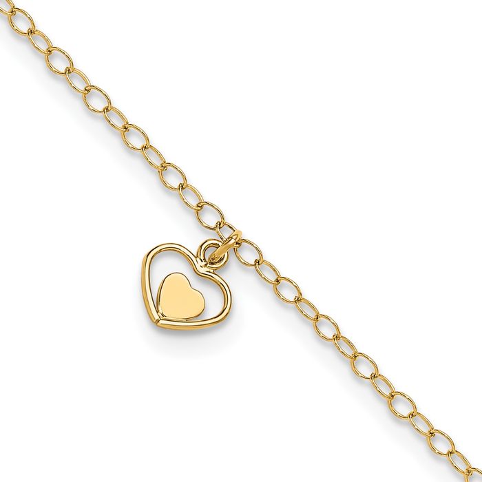 14K Solid Yellow Gold Heart Anklet Summer Beach Foot Ankle Bracelet