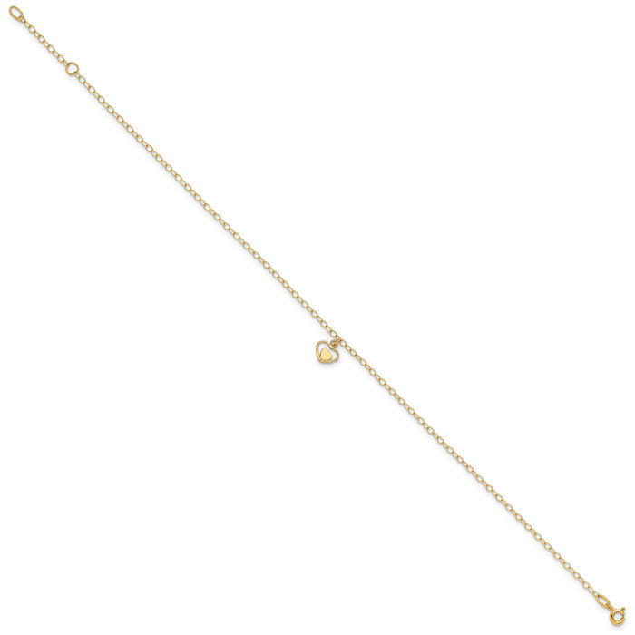 14K Solid Yellow Gold Heart Anklet Summer Beach Foot Ankle Bracelet