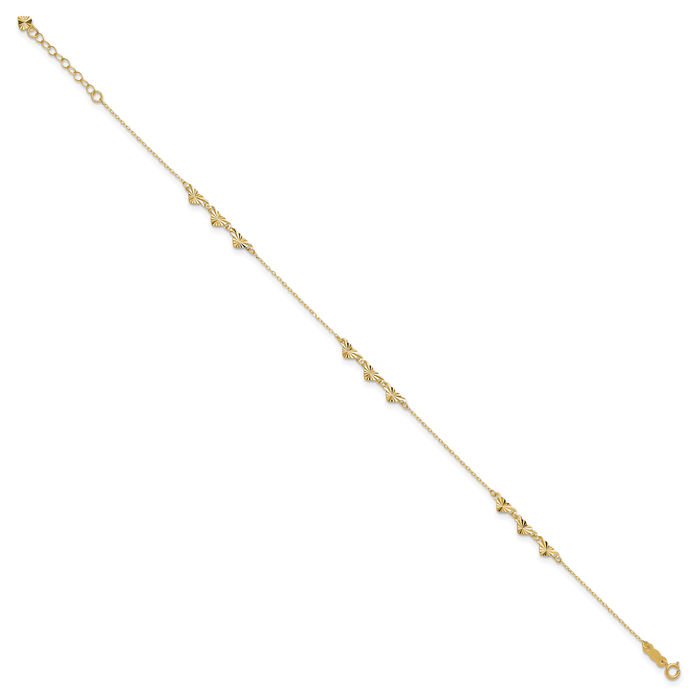 14K Solid Yellow Gold Heart Anklet Summer Beach Foot Ankle Bracelet