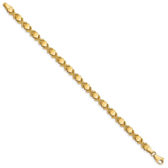14K Solid Yellow Gold Hearts Kisses Hugs Chain Bracelet