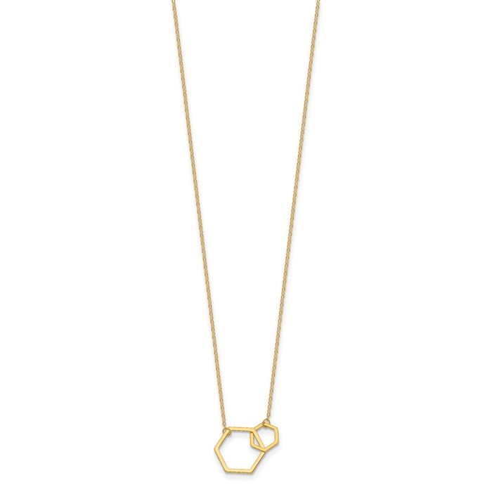 14K Solid Yellow Gold Hexagons Geometric Necklace Chain