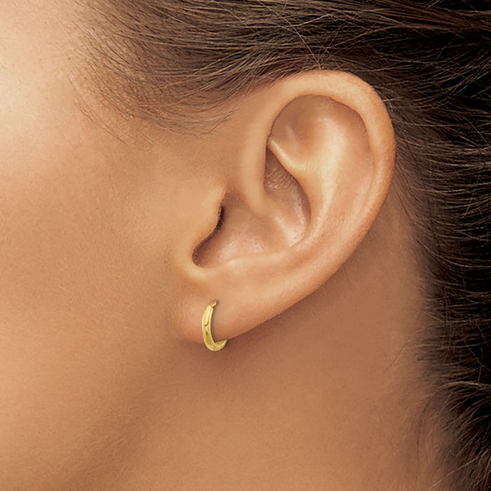 14K Solid Yellow Gold Round Huggie Mini Small Hoop Earrings