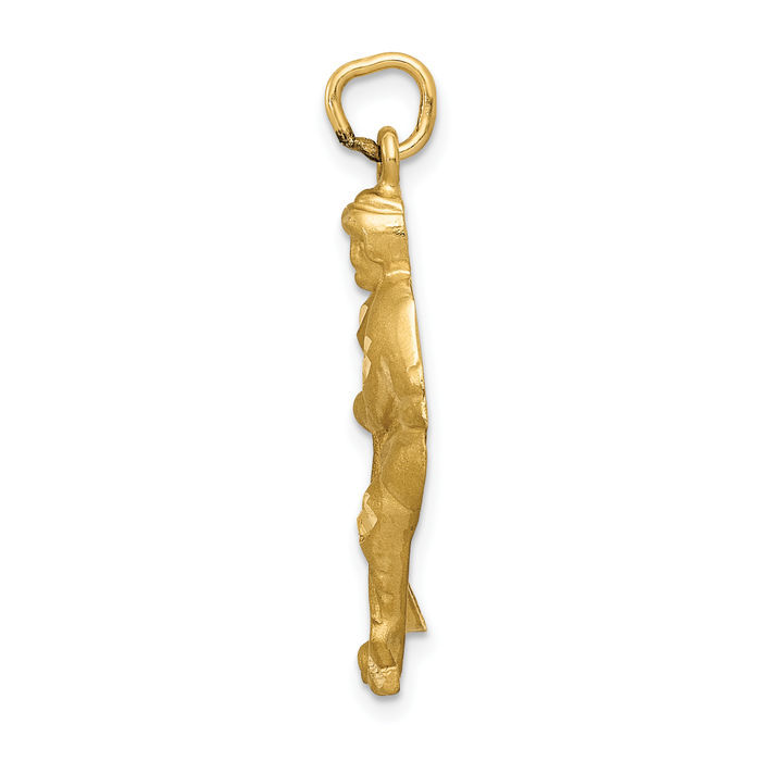 14K Solid Yellow Gold Hockey Goalie Stick Puck Glove Player Necklace Charm Sports Pendant