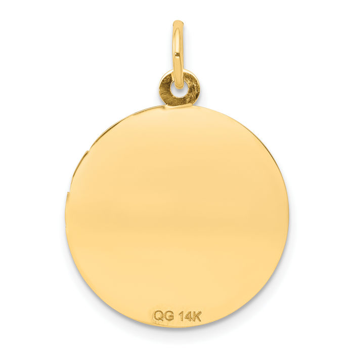 14K Solid Yellow Gold First Holy Communion Disc Necklace Chain Pendant Charm