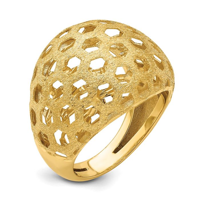 14K Solid Yellow Gold Honey Comb Statement Ring