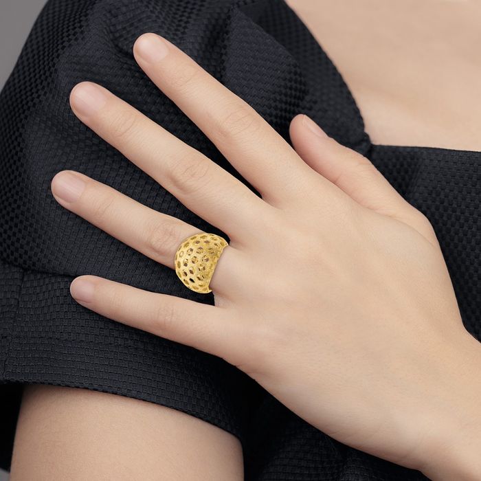 14K Solid Yellow Gold Honey Comb Statement Ring
