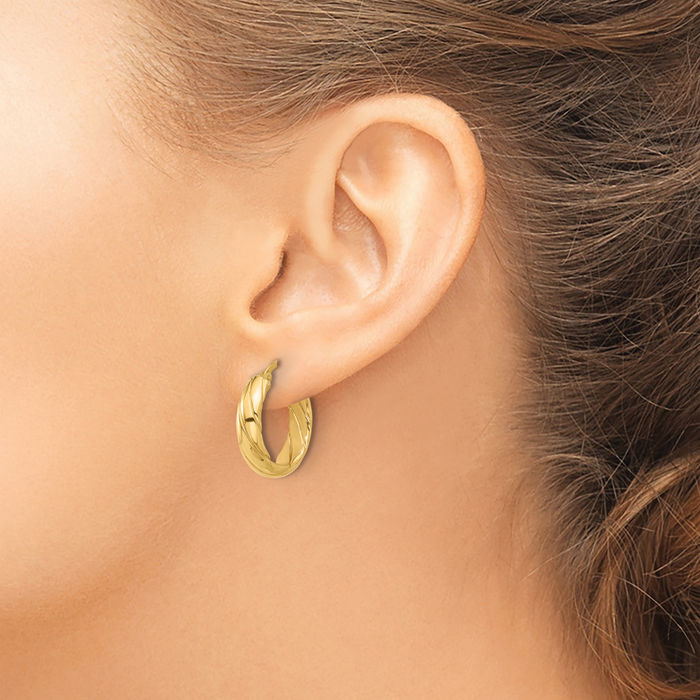 14K Solid Yellow Gold Round Medium Hoop Earrings