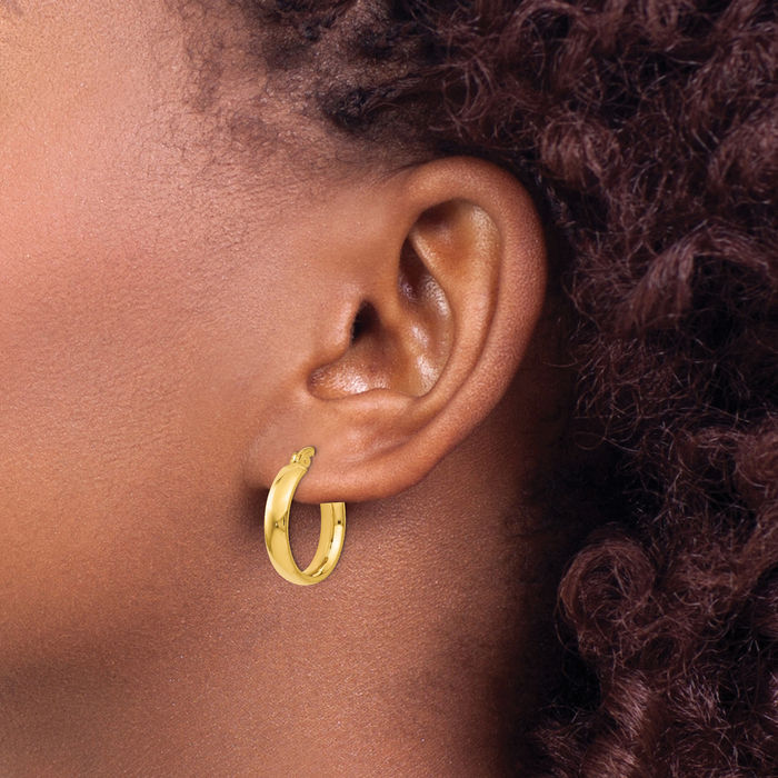 14K Solid Yellow Gold Medium Hoop Earrings
