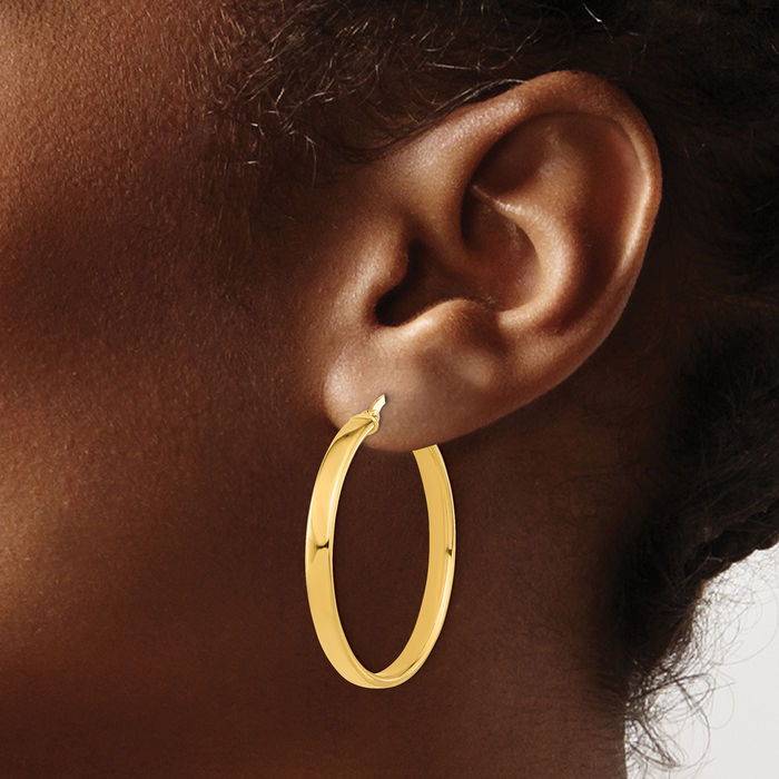 14K Solid Yellow Gold Medium Hoop Earrings