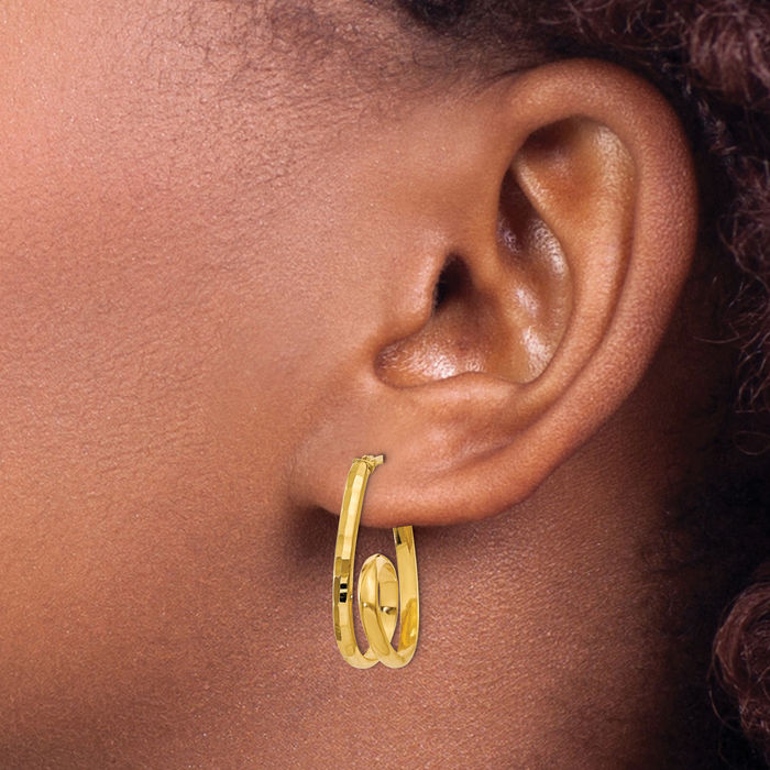 14K Solid Yellow Gold Medium Hoop Earrings