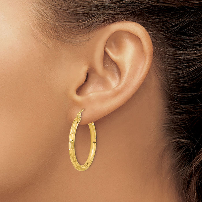 14K Solid Yellow Gold Medium Hoop Earrings