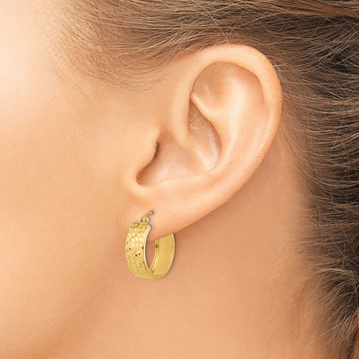 14K Solid Yellow Gold Round Small Hoop Earrings