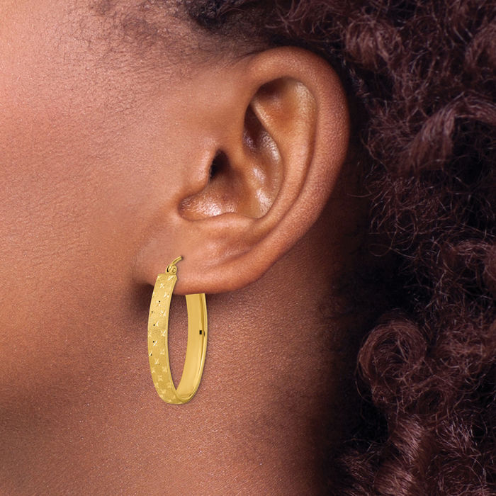 14K Solid Yellow Gold Medium Hoop Earrings