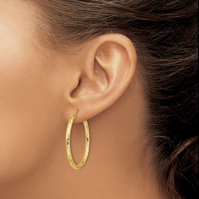 14K Solid Yellow Gold Medium Hoop Earrings