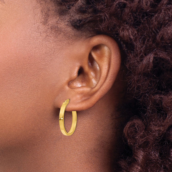 14K Solid Yellow Gold Medium Hoop Earrings