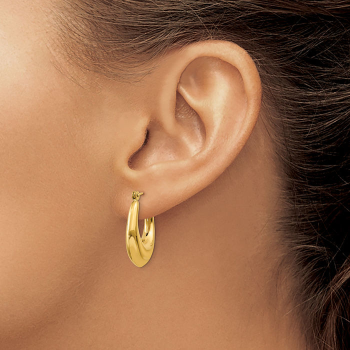 14K Solid Yellow Gold Oval Medium Hoop Earrings