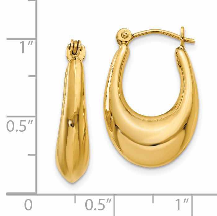 14K Solid Yellow Gold Oval Medium Hoop Earrings
