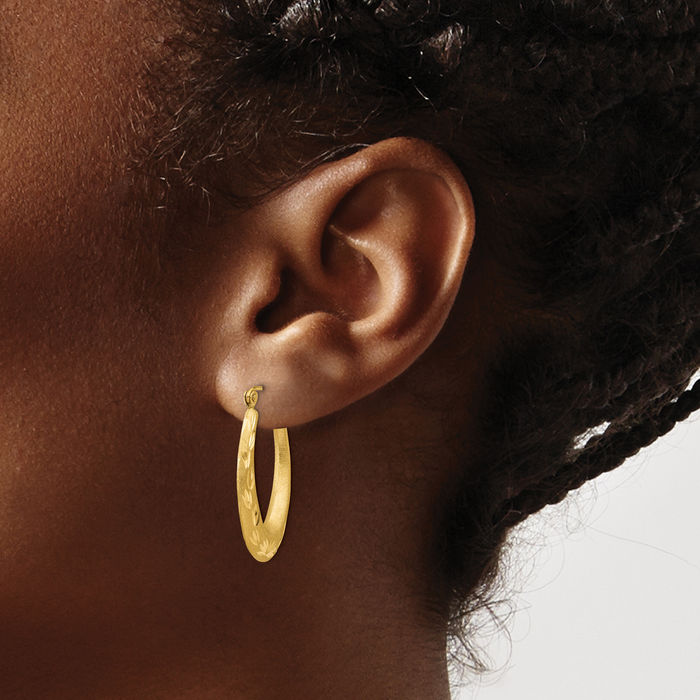 14K Solid Yellow Gold Oval Medium Hoop Earrings