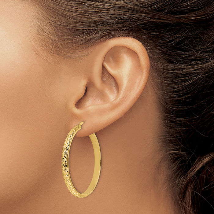 14K Solid Yellow Gold Round Large Hoop Earrings