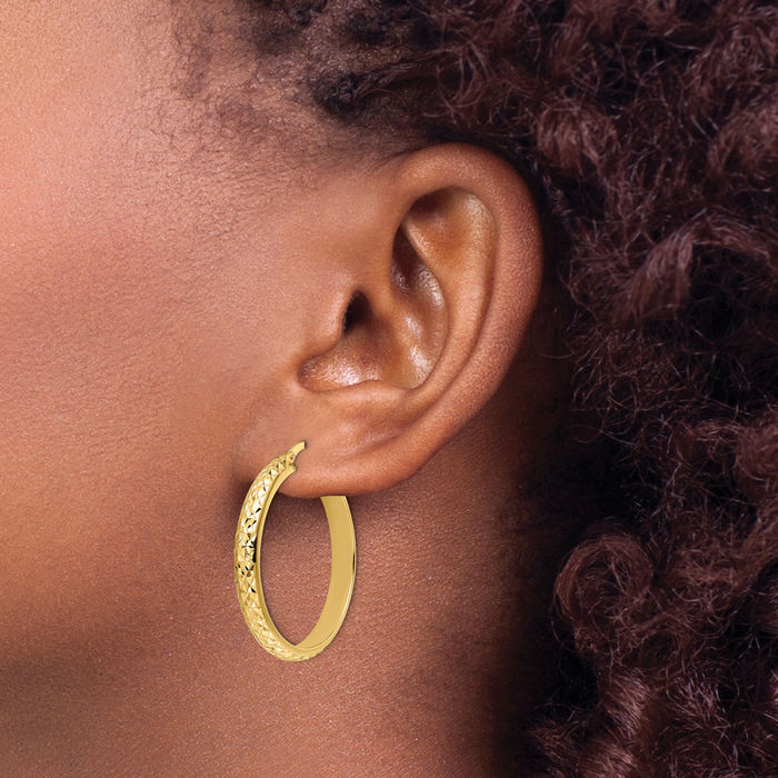 14K Solid Yellow Gold Round Medium Hoop Earrings