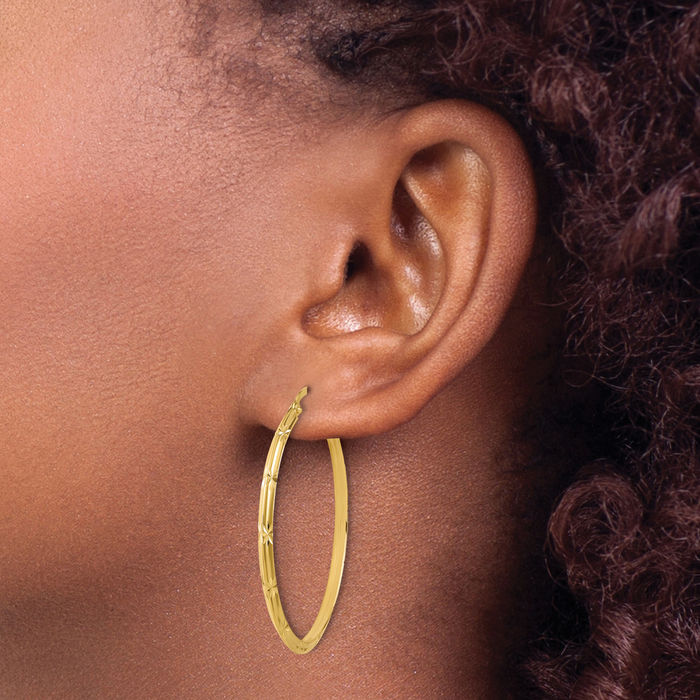 14K Solid Yellow Gold Round Medium Hoop Earrings