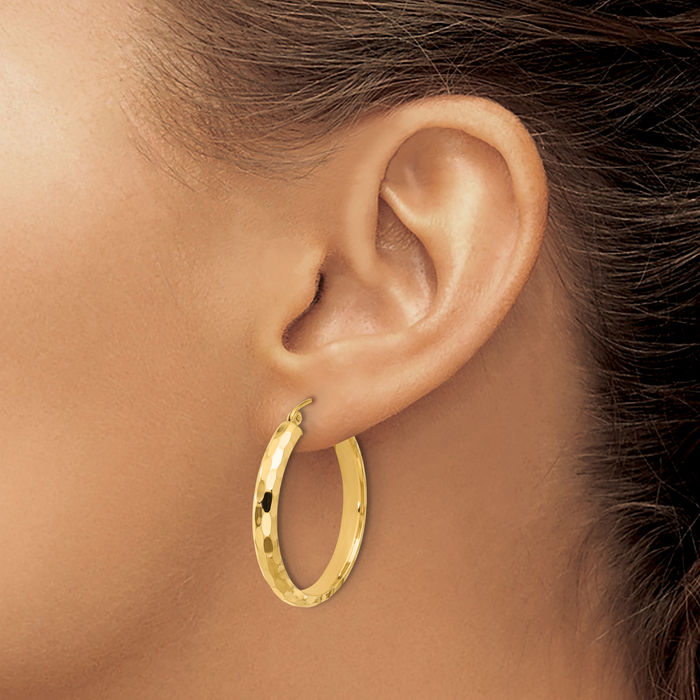 14K Solid Yellow Gold Round Medium Hoop Earrings