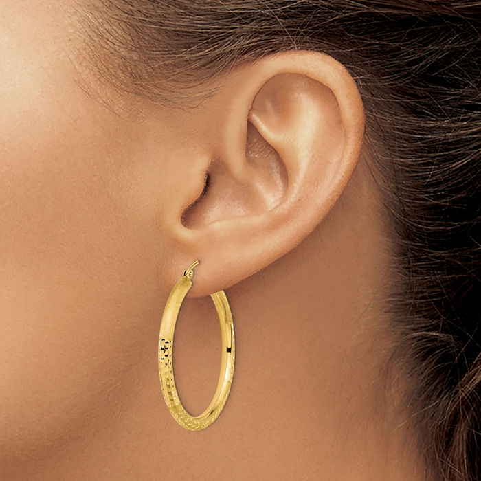 14K Solid Yellow Gold Round Medium Hoop Earrings