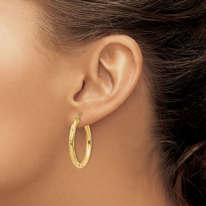 14K Solid Yellow Gold Round Medium Hoop Earrings