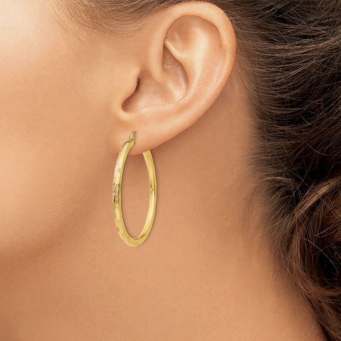 14K Solid Yellow Gold Round Large Hoop Earrings