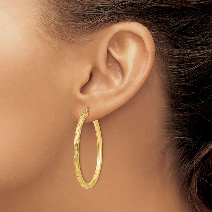 14K Solid Yellow Gold Round Large Hoop Earrings